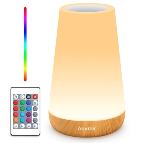 Auxmir LED Night Light Bedside Lamp Touch and Remote Control Dimmable Tabletop 13 RGB Colors Changing 5 Brightness Adjusta...