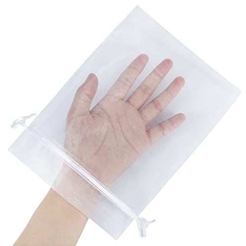 HRX Package 100pcs Sheer Organza Bags White, 6 x 9 inches Christmas Wedding Shower Party Favors Gift Drawstring Bags Large...