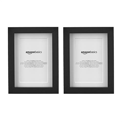 Amazon Basics Rectangular Picture Frame with Glass, 5" x 7", Wall Hanging or Tabletop Display, Mat for 4" x 6" Photo, Blac...