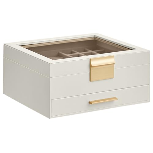 SONGMICS GISELLA Collection - Jewelry Box Organizer, 2-Layer Jewelry Storage with 1 Drawer, Shiny Metal Hardware, Glass Li...