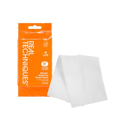 Real Techniques Miracle Quick Dry Brush Wipes, Remove Product Build-Up, Easily Switch Colors, Fast Drying, Convenient Make...