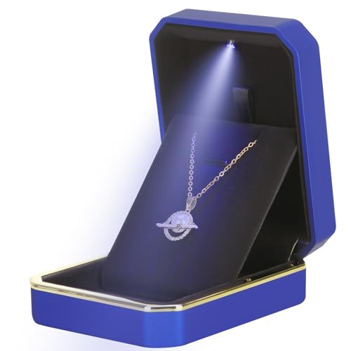 Luxury LED Pendant Necklace Gift Box with LED Light, Velvet Jewelry Storage Display Case for Proposal Engagement Wedding A...