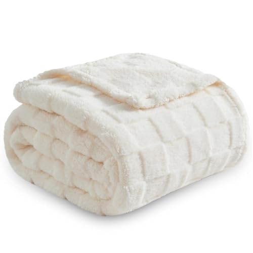 NEWCOSPLAY Super Soft Throw Blanket Ivory Premium Silky Flannel Fleece 3D Checkered Lightweight Bed Blanket All Season Use...