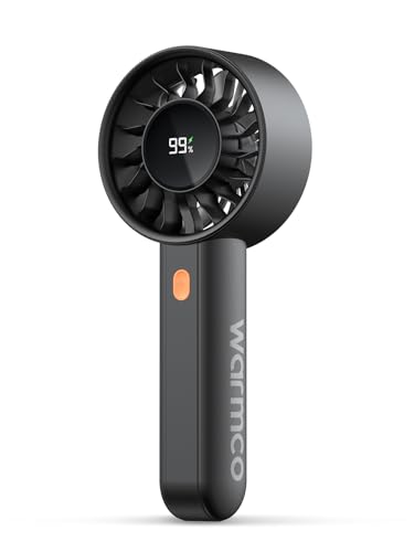 Warmco Portable Handheld Turbo Fan 5000mAh, 4-Speed Personal Mini Fan with Base & Lanyard, Smart LED Display, USB Recharge...