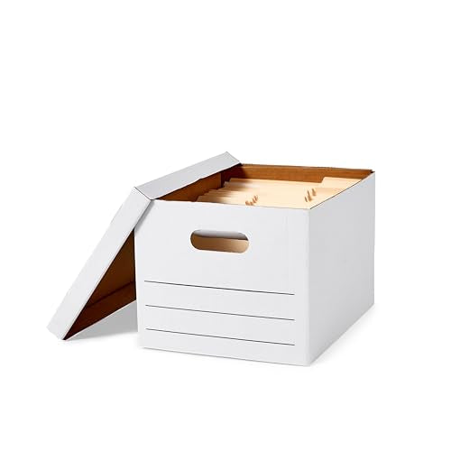 Amazon Basics Storage/Filing Boxes with Lift-Off Lid, Letter/Legal Size, Collapsible, Tape-Free Assembly, White, 16.2" L x...