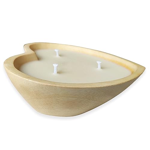 BestySuperStore 6” Heart Shaped Wooden Bowl Lavender Scented Soy Wax Candle - 3 Wicks 5 oz Decorative Dough Bowls Candles ...