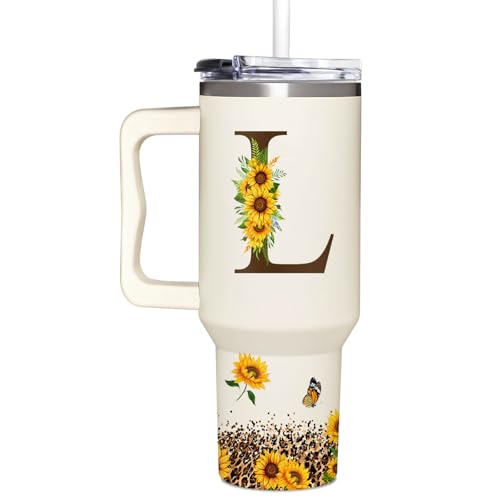 Personalized Birthday Gifts For Women - Sunflowers Monogrammed Cup For Boss Day, Christmas - Customized Gifts For Women, M...