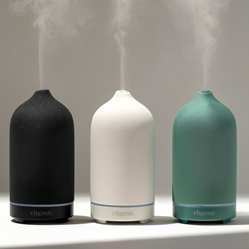 Cliganic Ceramic Diffuser (White), 100ml Ultrasonic for Essential Oils Aromatherapy, Home & Office