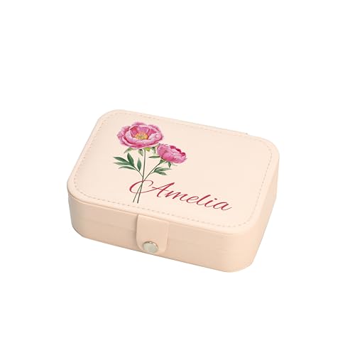 Customizable Rectangle PU Leather Jewelry Box – Personalized with Birth Flower & Name | Detachable Interior | UV or Vinyl ...
