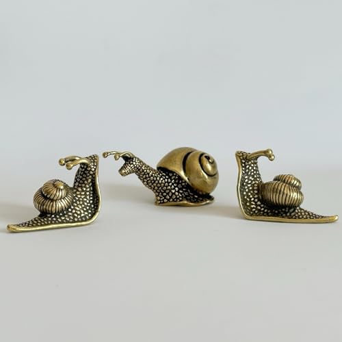XYLIBLLA 3Pcs Brass Snail Statue Decor, Retro Mini Copper Snail Statue Home Decoration for Living Room and Desk, Outdoor P...