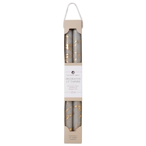 Northern Lights Candles - Premium Decorative Tapers - 12" 2PK - Stone w/Gold 73313