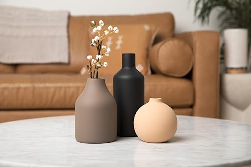 Ceramic Vase Set of 3 - Modern Farmhouse Decorative Vases for Home Decor. Boho, Rustic Vase, Small Neutral Pottery Vase Se...