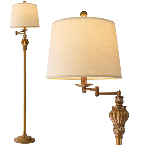 G-SAFAVA 61" Vintage Floor Lamp with 350° Adjustable Swing Arm, Gold Standing Lamp for Bedroom Living Room Nightstand Beds...