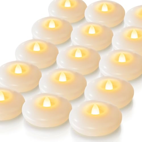 Homemory 24 Pack 3” Flameless Led Floating Candles, 200 Hour White Battery Operate Waterproof Tealights for Cylinder Vase...