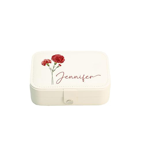 Customizable Rectangle PU Leather Jewelry Box – Personalized with Birth Flower & Name | Detachable Interior | UV or Vinyl ...