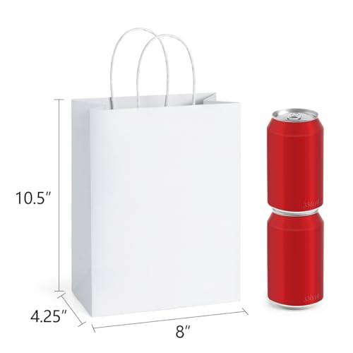 BagDream 25Pcs White Gift Bags 8x4.25x10.5 Kraft Paper for Gifts, Shopping Retail Merchandise Grocery Sacks, White Paper B...