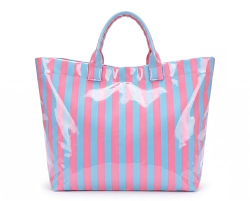 Aliceset Stylish Large Striped Tote Bag for Women Waterproof Beach Bag with Top Handles for Travel Gym Work Grocery