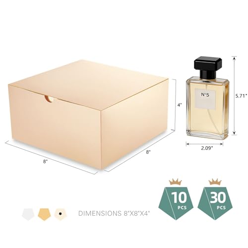 PACKQUEEN Champagne Gold Gift Boxes with Lids 10 Pack 8x8x4 Inches, Parer Bridesmaid Proposal Boxes, Gift Boxes in Bulk fo...