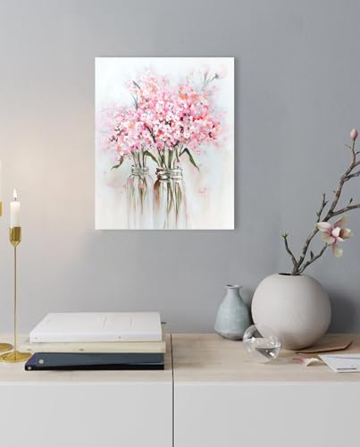YPY Pink Flowers Canvas Wall Art: Abstract Bouquet in Vase Artwork Prints for Teen Girl Bedroom Pink Floral Picture Poster...
