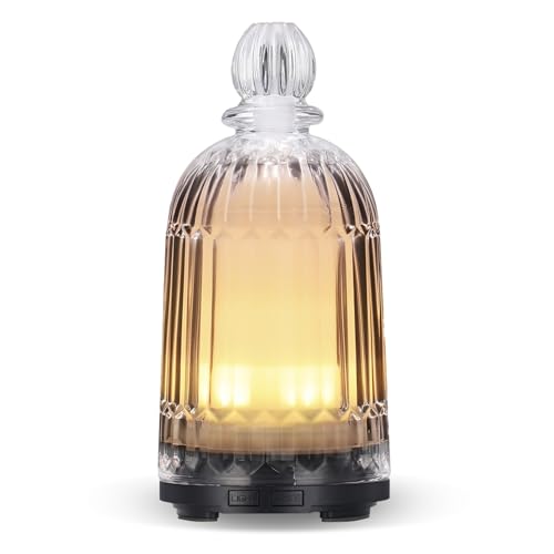 DOUDING Glass Essential Oil Diffuser, Ultrasonic Aroma Diffuser Glass Cover & Plastic Reservoir with 7 LED Color Changing ...