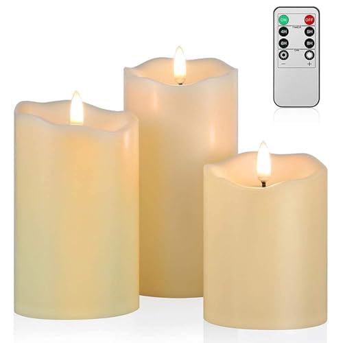 ANGELLOONG Flickering Flameless Candles, Realistic Battery Operated Candles with Remote and Timer, Set of 3 LED Candles fo...