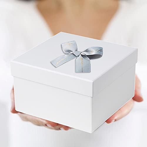 Briful Square Gift Boxes with Lids Set of 4 White Gift Box Assorted Sizes Nesting Gift Boxes for Presents Birthday Bridesm...