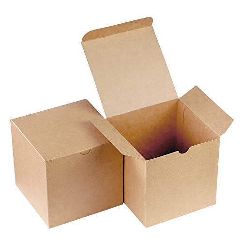 Xxcxpark 48 PCS Brown Gift Boxes 4x4x4 inches, Decorative Party Favor Gift Packaging Box with Lid for DIY Crafting, Cube, ...