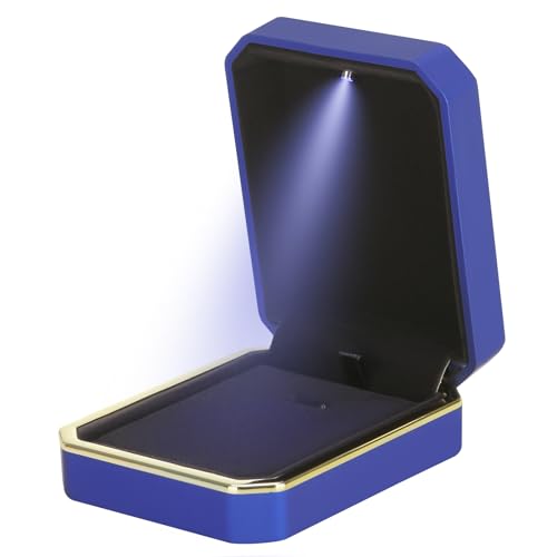 Luxury LED Pendant Necklace Gift Box with LED Light, Velvet Jewelry Storage Display Case for Proposal Engagement Wedding A...