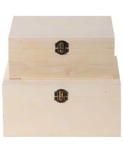 2 Pack Large Unfinished Wooden Box with Locking Clasp - 9.2x6.9x4.5 in-8.2X5.8X3.5in Natural Super Thick Poplar Box DIY Ke...