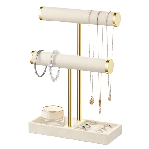bussdis 2 Tier Bracelet Holder Display - Detachable T Bar Beige Velvet Bracelet Holder, Jewelry Holder Organizer for Brace...