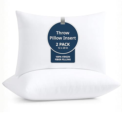 LANE LINEN 12x20 Pillow Insert - Pack of 2 White Decorative Pillows for Sofa Bed, Fluffy Pillow Inserts for Cushion Cover...