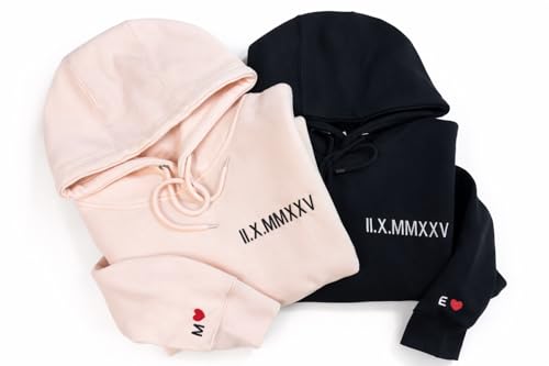 Custom Embroidered Roman Numeral Hoodie, Personalized Hoodie For Boyfriend Girlfriend With Initial Heart, Gifts for Boyfri...
