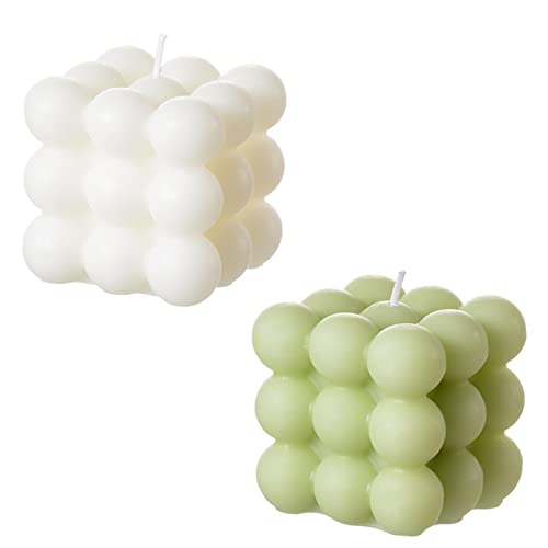 ACITHGL Bubble Candle - Cube Soy Wax Candles, Home Decor Candle, Scented Candle Set 2 Pieces, Home Use and Gifting (White+...