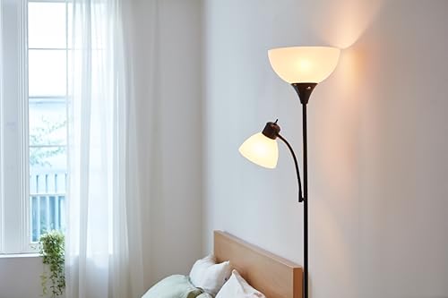 Globe Electric 67135 72" Torchiere Floor Lamp and Adjustable Reading Light, Matte Black, Frosted Shade, Dual Rotary Switc...
