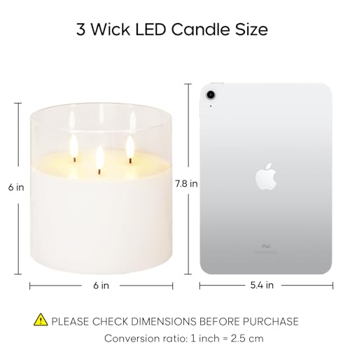 Eywamage 3 Wick Clear Glass Flameless Candle with Remote, Large Flickering LED Battery Pillar Candle Φ 6" H 6"