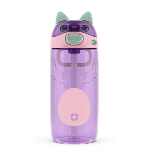 Ello Ellies 16oz Plastic Kids Water Bottle with Straw and Built-in Carrying Handle and Leak-Proof Locking Lid for School b...