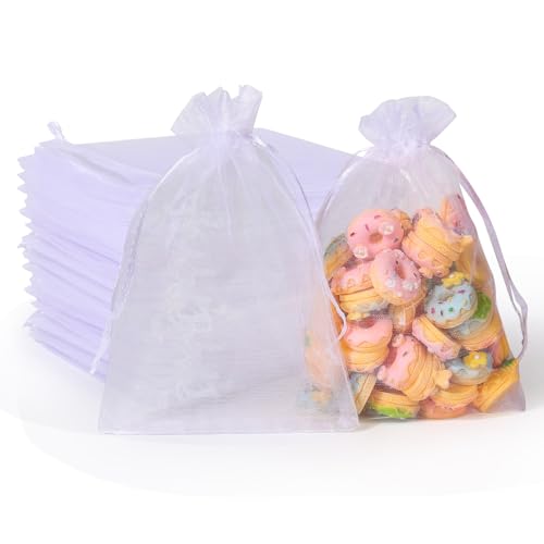 Hopttreely 100pcs Organza Bags, White 4x6(10X15CM) Satin Drawstring Organza Pouch Wedding Party Favor Gift Bag Jewelry Wat...