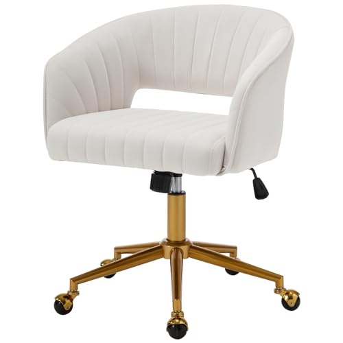 Westice Home Office Desk Chairs, Modern Velvet Rolling Chair, Height Adjustable Swivel Vanity Chair with Golden Base, Ergo...