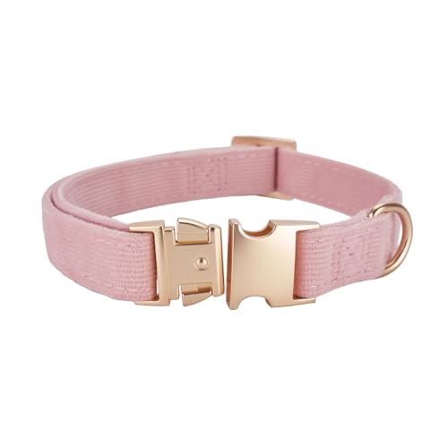 Ewinoom Soft Corduroy Dog Collar and Leash Set Adjustable Durable Dog Collars with Metal Buckle and Lead for Female Small ...