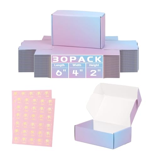 DERZIFUN 6x4x2 Inch Small Shipping Boxes for Small Business, 30 Pack Purple Mailing Boxes Corrugated Cardboard Mailer Gift...