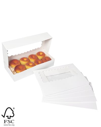 qiqee Auto-pop up 12x5.5x2.5 Inch White Cookie Box with Window 30Pcs Pastry Macaron Bakery Box For Packaging