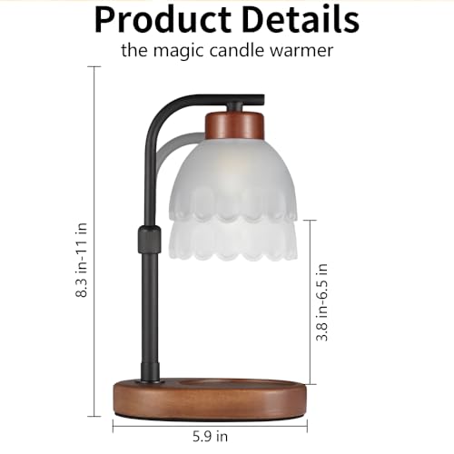 Dimmable Candle Warmer Lamp Adjustable Height Electric Wax Warmer for Jar Scented Candles Wax Melt Desk Light Suitable for...