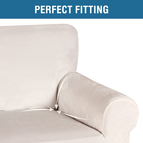 H.VERSAILTEX Stretch Velvet Loveseat Covers for 2 Cushion Couch Covers for Living Room Sofa Covers Slipcovers with Non Sli...