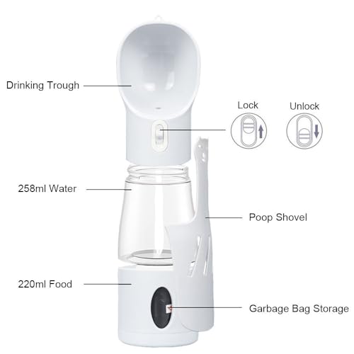 4-in-1 Dog Water Bottle for Walking & Travel – Leakproof Portable Pet Water Dispenser with Bowl, Poop Bag Holder & Shovel...