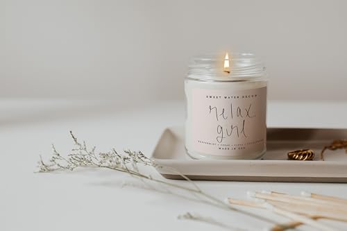 Sweet Water Decor Relax Girl, Peppermint, Cedar, Clove, and Eucalyptus Scented Soy Wax Candle for Home | 9oz Clear Jar, 40...