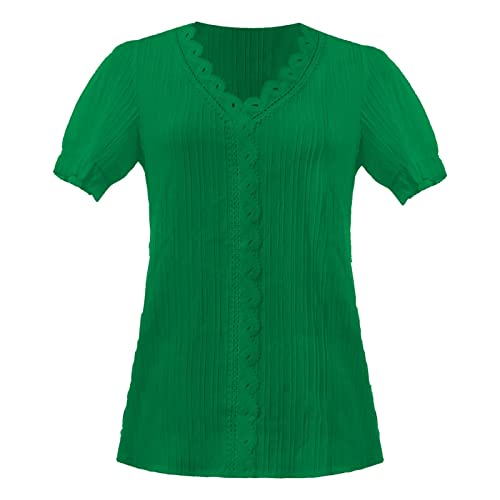Women Summer Lace V Neck Plain Lace Elegant Shirt Fashion Solid Color Elegant Blouse Short Sleeve Plus Size Scrub Tops