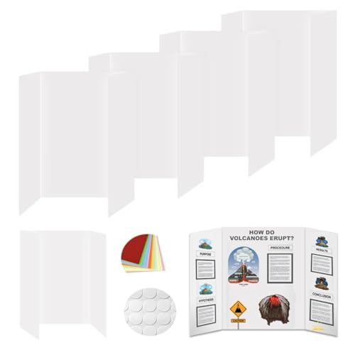 Rsgift 4 Pcs Small Tri-fold Poster Boards with Double Sided Tapes and Cardboard,21.2x13.8 inches,Corrugated Presentation B...