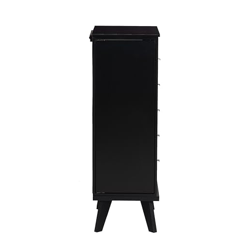 Powell Helene Black Wooden Jewelry Armoire with Cane Drawer Fronts