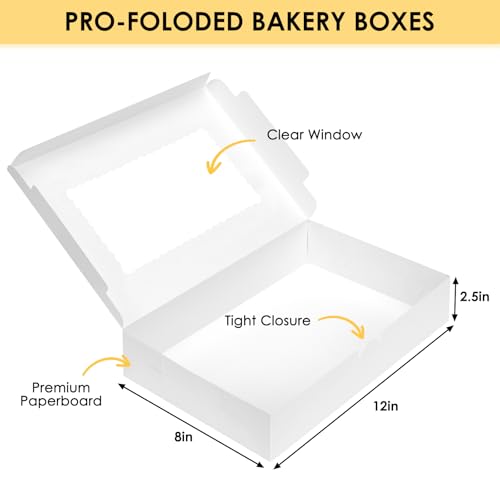 Moretoes 48pcs Bakery Boxes,12x8x2.5 Inches Cookie Boxes with 3 Style Window for Chocolate Covered Strawberries, Desserts,...