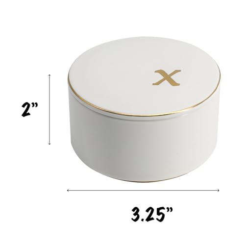 COLLECTIVE HOME - Ceramic Jewelry Box, Elegant Embossed Jewelry Holder, Trinket Organizer with Gold Monogram Lid, Storage ...